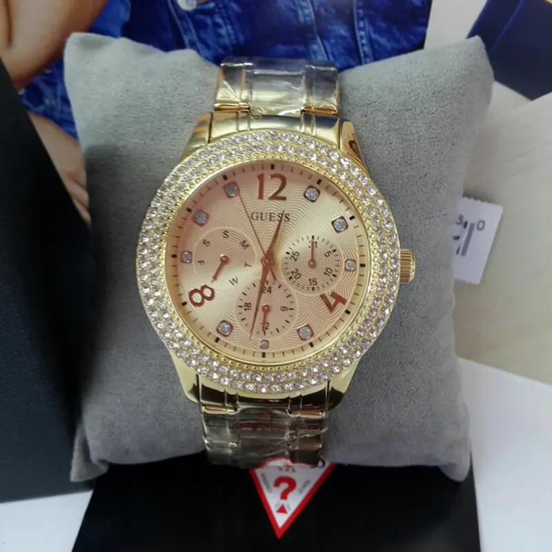 Guess Bedazzle Multifunction Gold Dial Ladies Watch- W1097L2